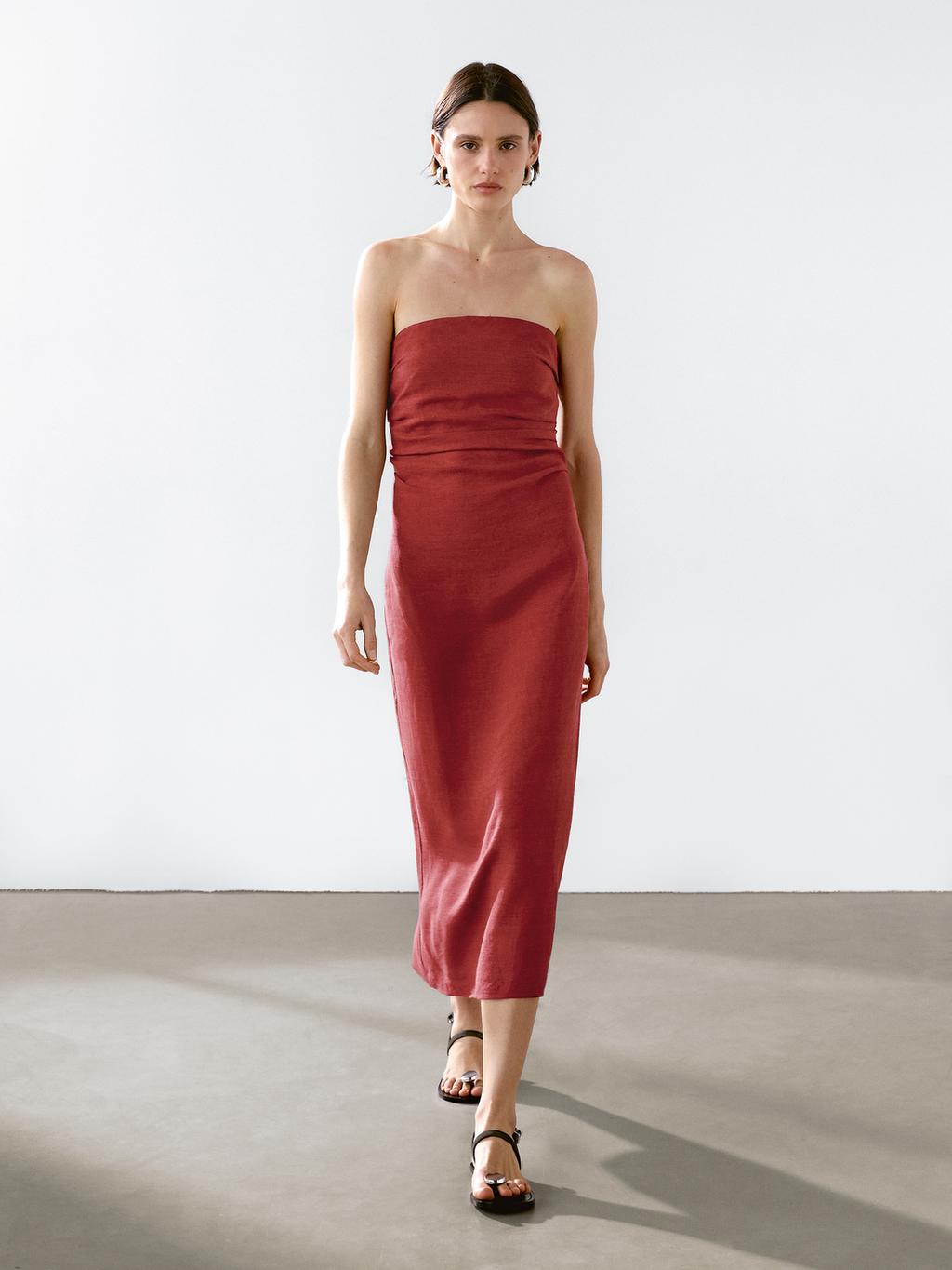 【Massimo Dutti】Long flowing linen blend dress Long flowing linen blend dress · Black · Caps And Hats
