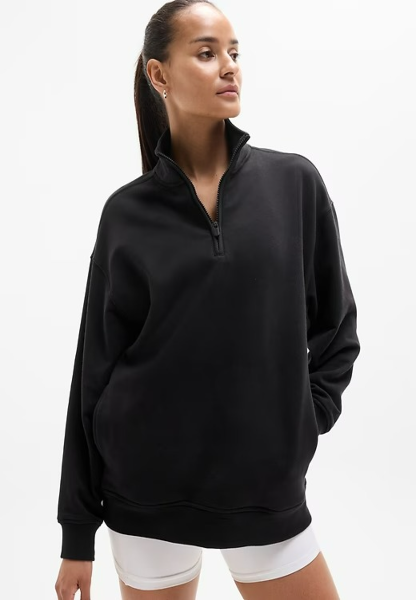Adanola | Varsity Relaxed Funnel Neck Zip Sweatshirt