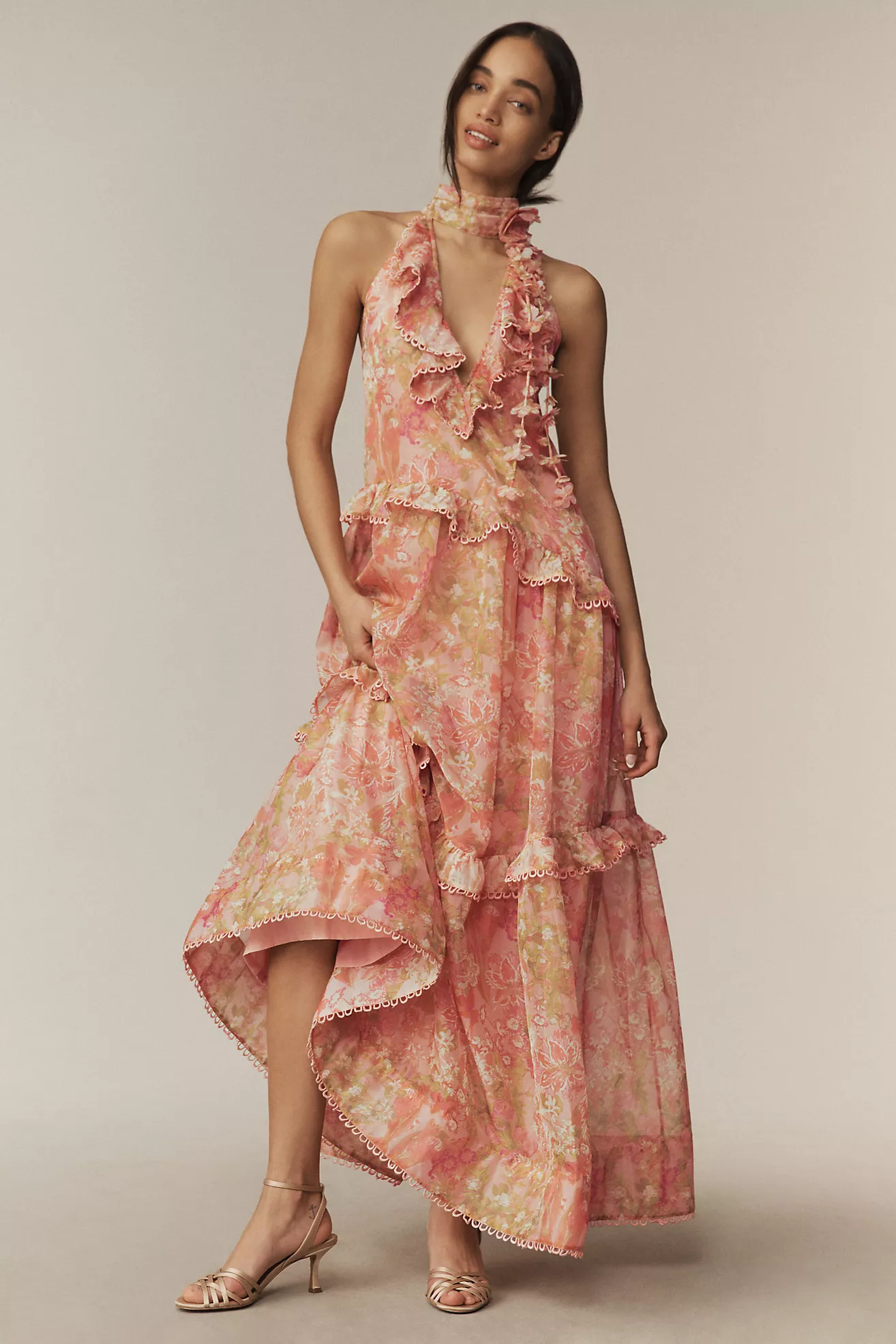 By Anthropologie | BHLDN Evelyn Lace V-Neck High-Low Midi Dress