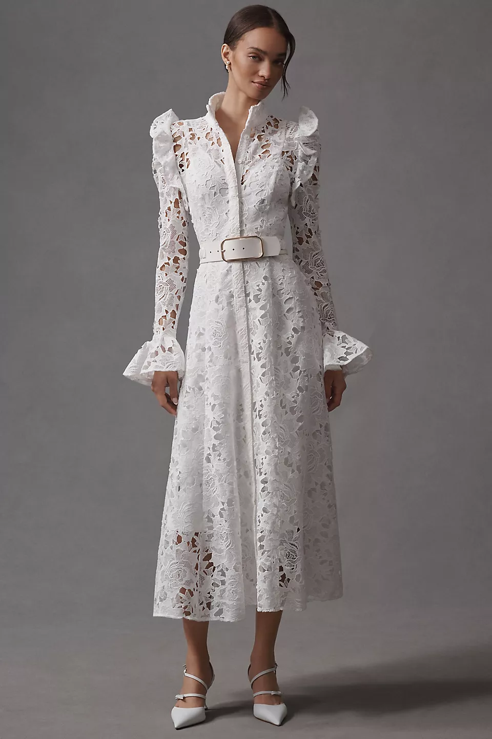 Leo Lin | Katrina Petal Butterfly-Sleeve Linen Blend Midi Dress