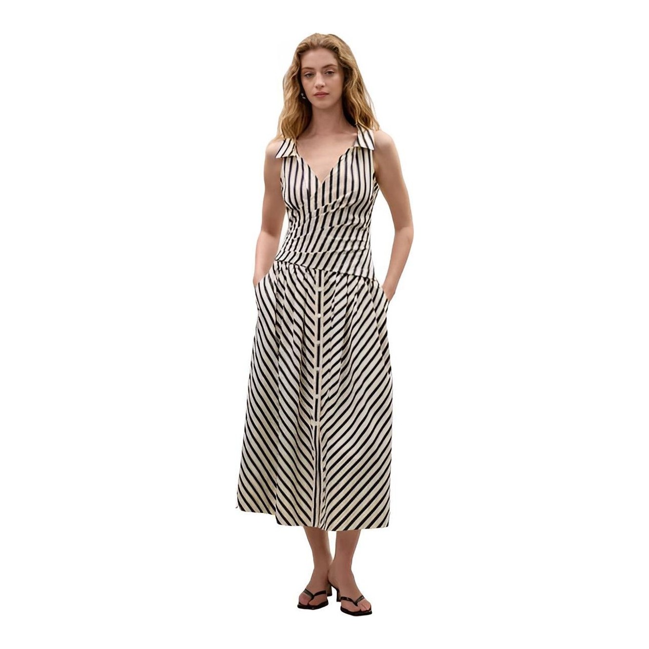 REBECCA VALLANCE ワンピース Nilah striped belted 1042169 Nilah striped belted cotton midi dress in blue - Rebecca
