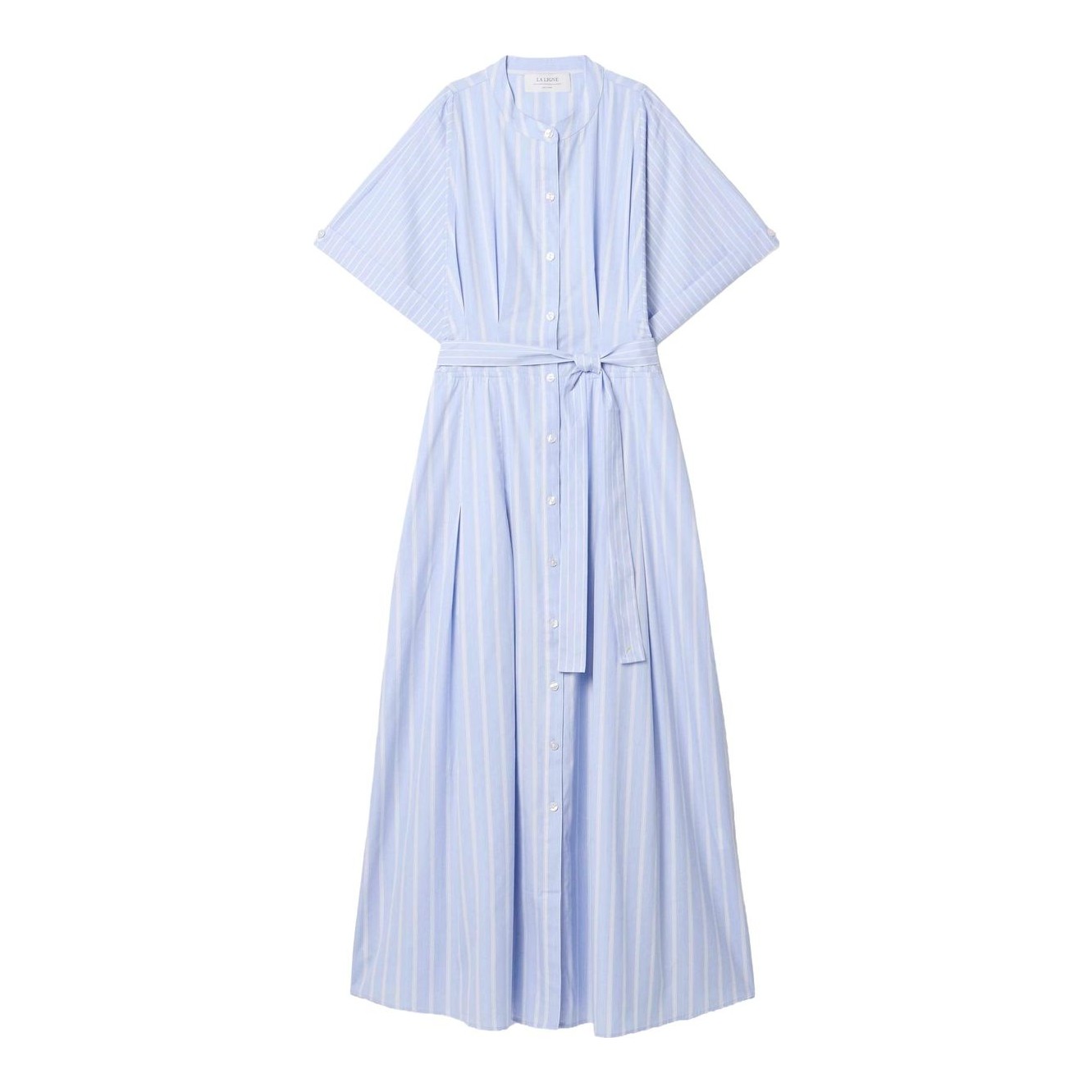 REBECCA VALLANCE ワンピース Nilah striped belted 1042169 Nilah striped belted cotton midi dress in blue - Rebecca