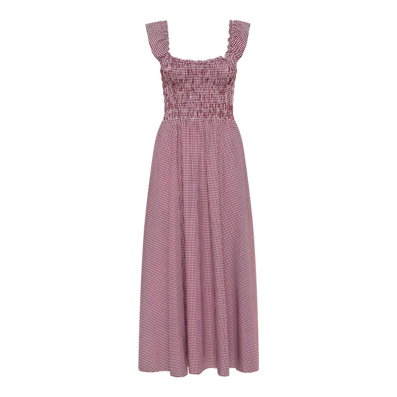 Eudora  Gingham Deep Red Midi Dress