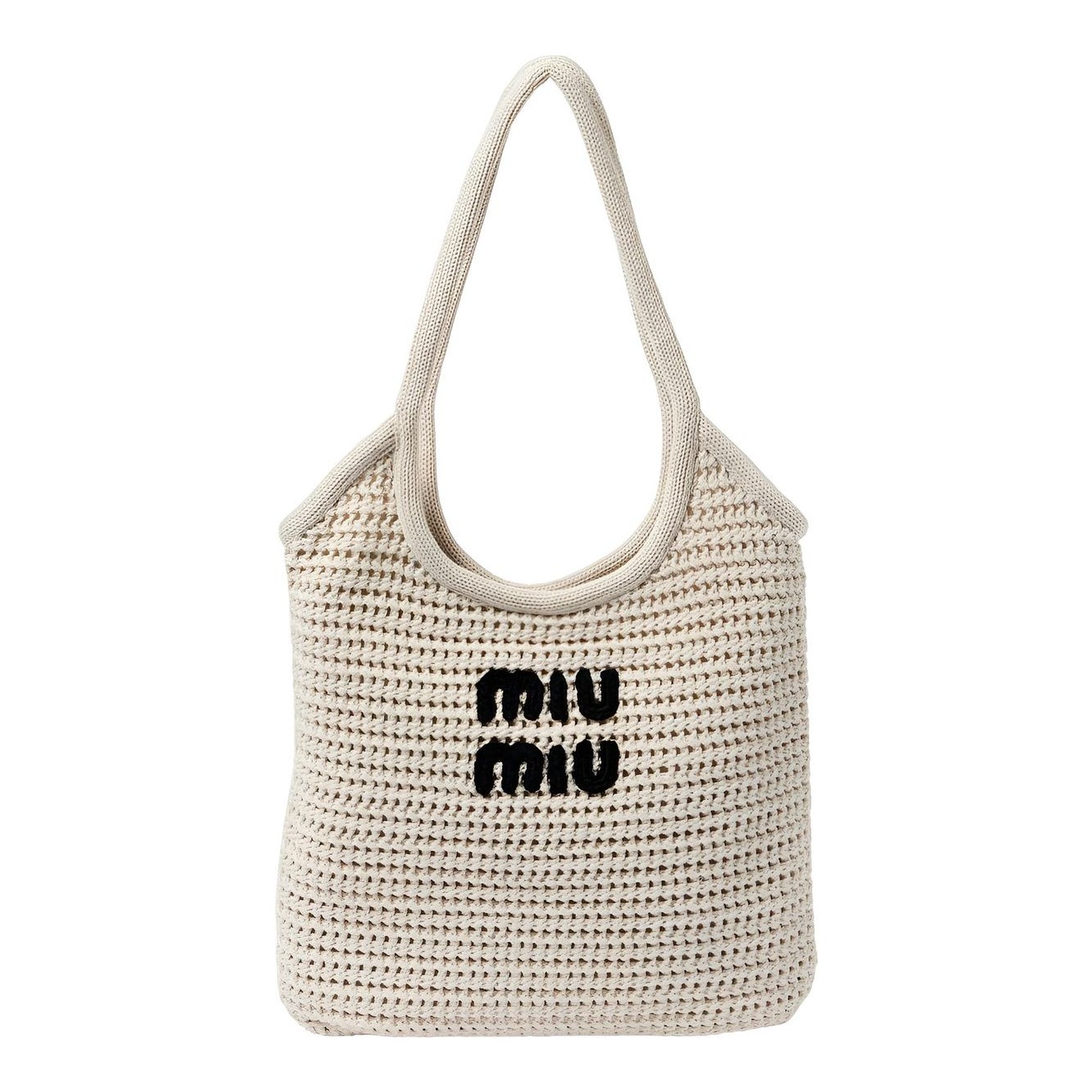 【MiuMiu】 Logo raffia-effect bucket bag Mini logo raffia-effect bucket bag in brown - Miu Miu