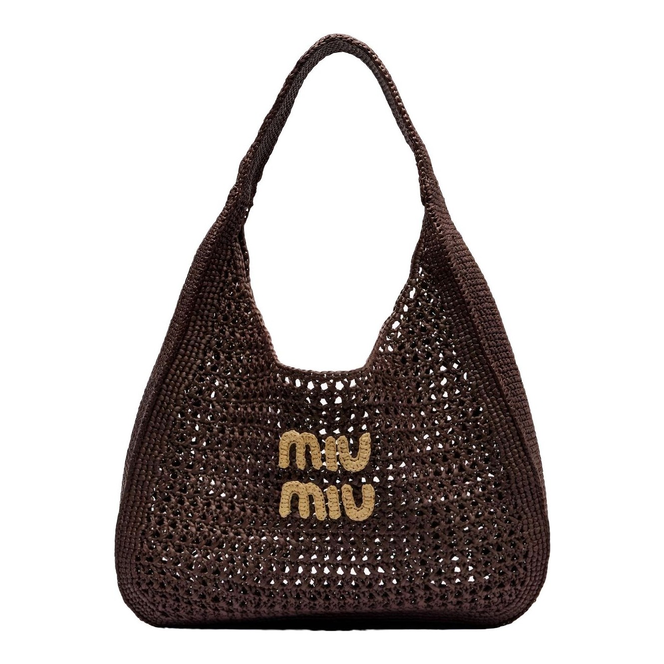 【MiuMiu】 Logo raffia-effect bucket bag Mini logo raffia-effect bucket bag in brown - Miu Miu