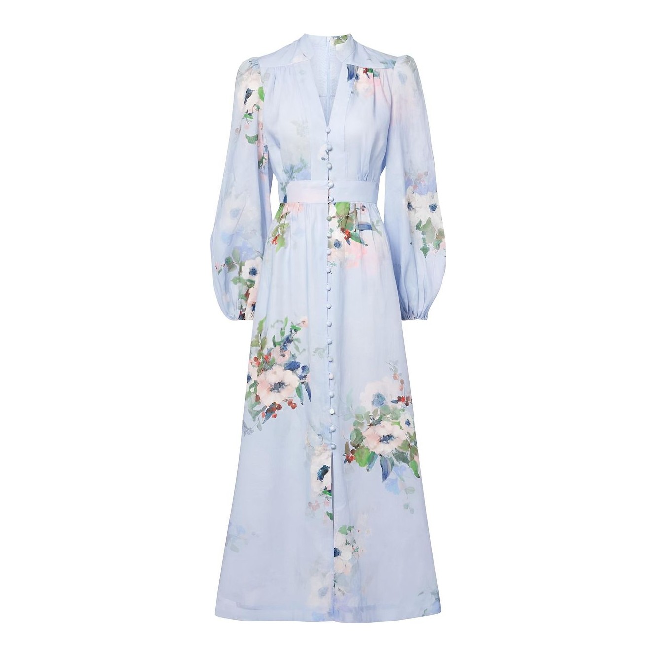Leo Lin | Katrina Petal Butterfly-Sleeve Linen Blend Midi Dress