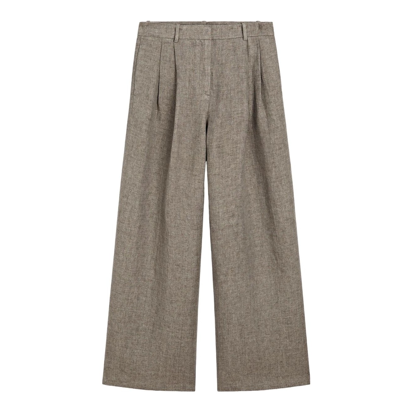 Massimo Dutti：Linen blend straight-leg trousers with darts Linen blend straight-leg trousers with darts · Khaki