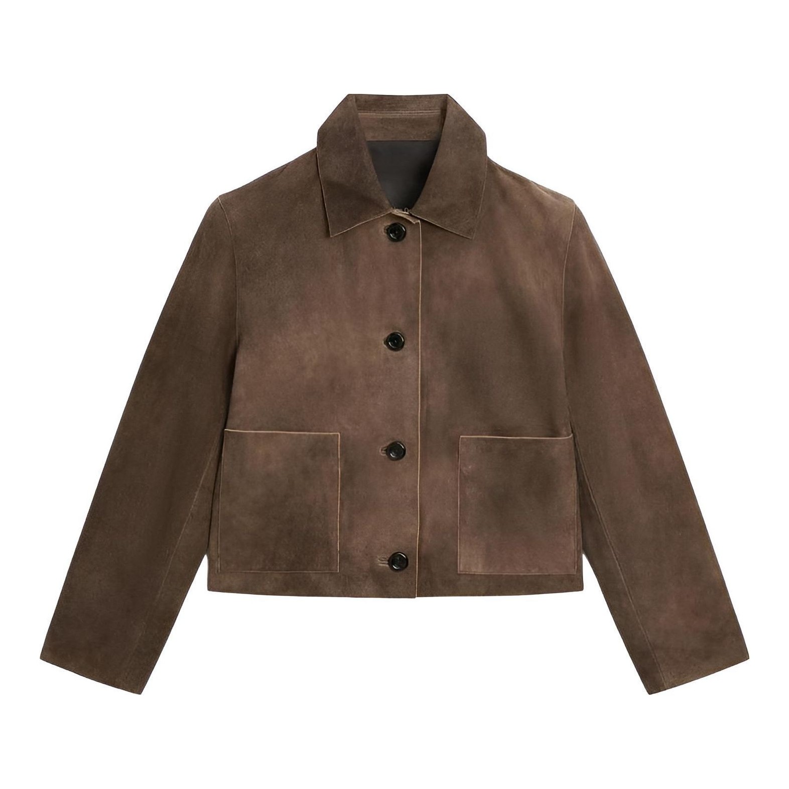 Massimo Dutti | Short Suede Leather Jacket With Pockets