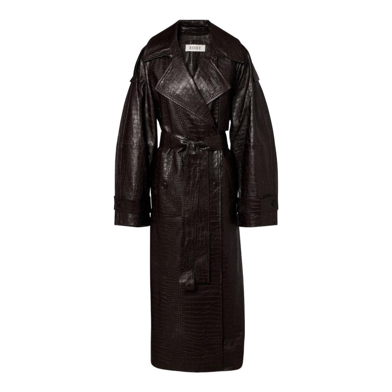 Róhe | Crocodile Effect Leather Trench Coat
